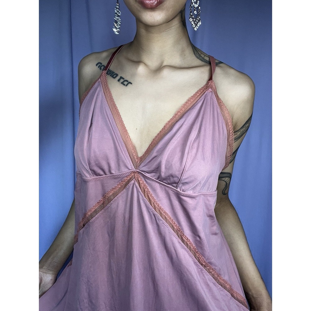 Auden Coral Satin Lace Trim Slip Dress Womens Size XL Pink Lingerie Nightgown